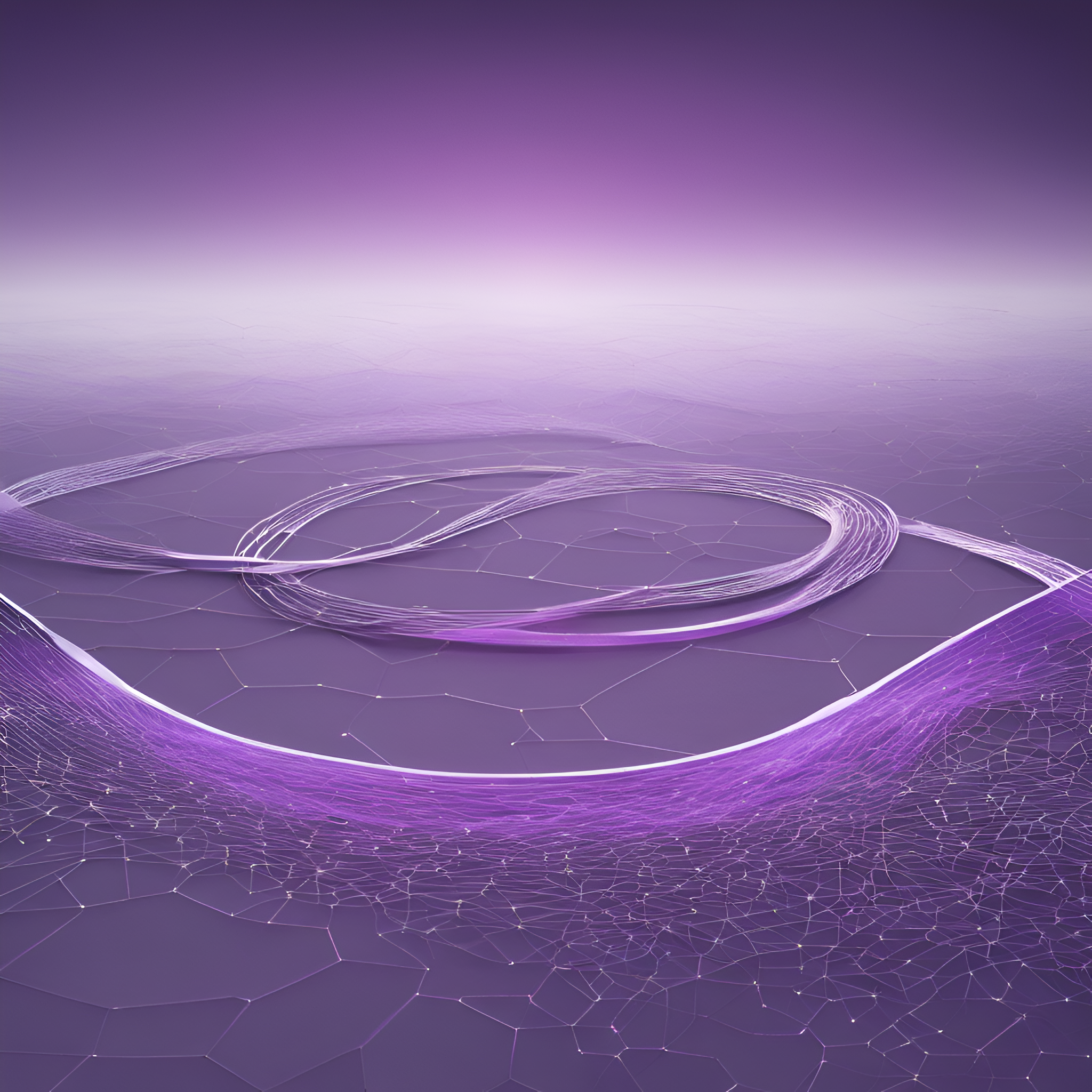 A swirling purple lake of silver strands and bolstered by a web of computer network nodes 