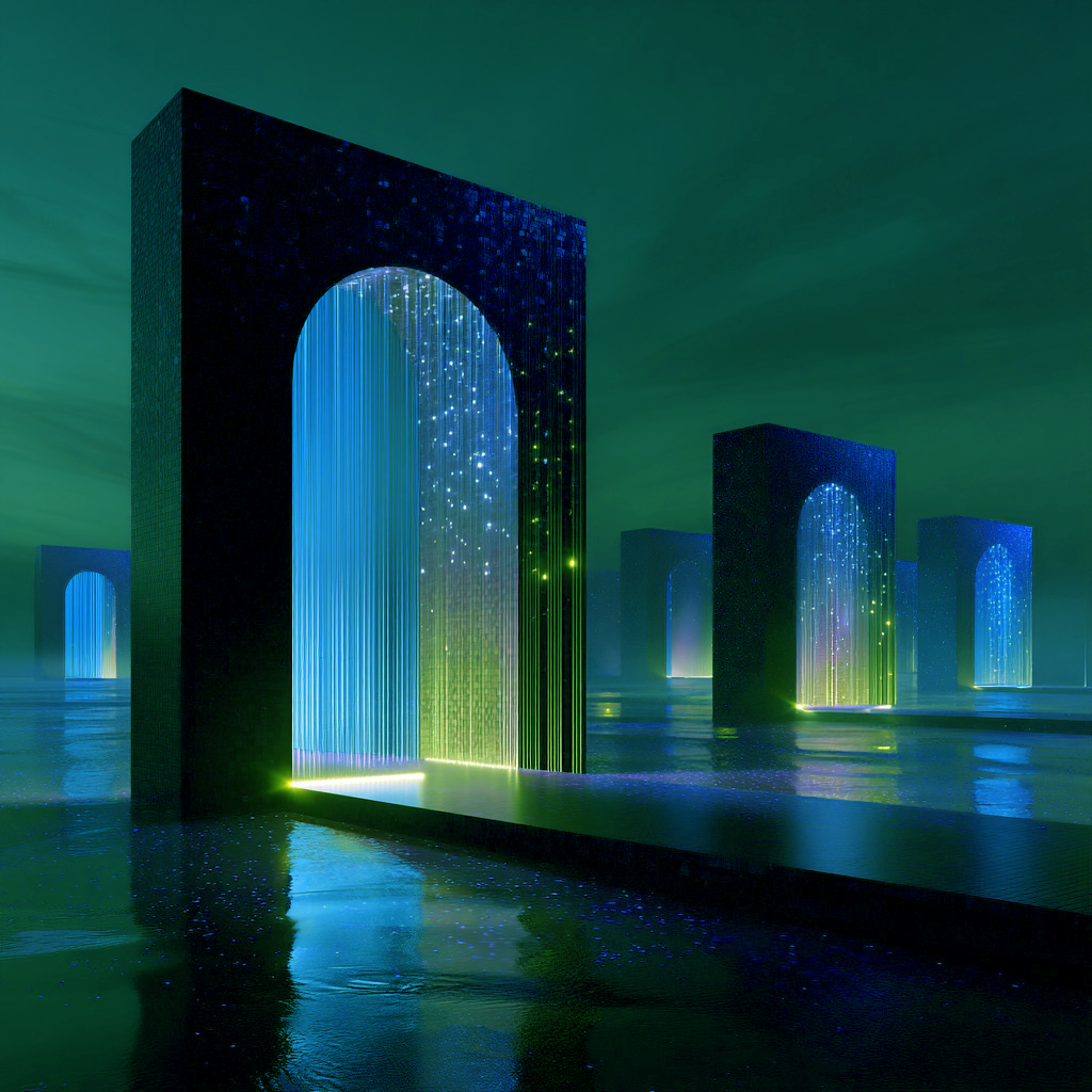 arches streaming down digital data